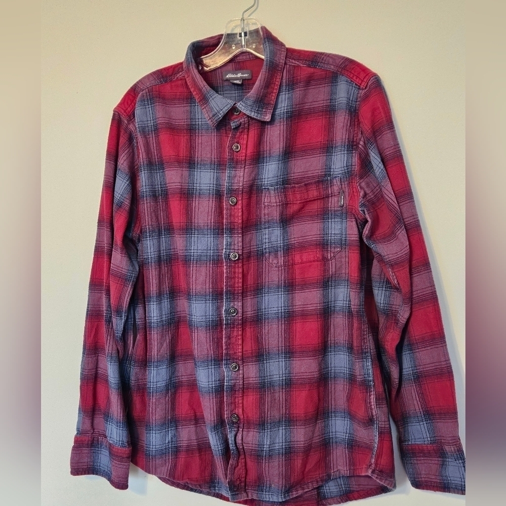 EDDIE BAUER MENS LONG SLEEVE FLANNEL BUTTON DOWN SHIRT Large